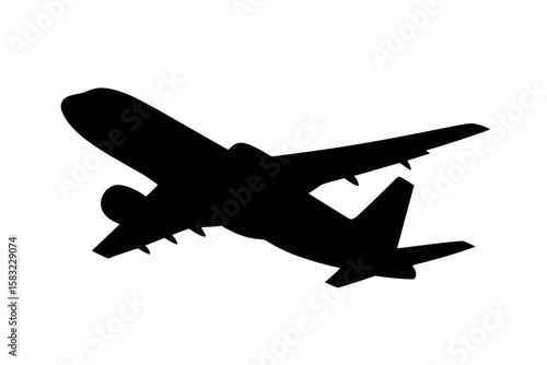 Silhouette of an Airplane in Flight Against a white background