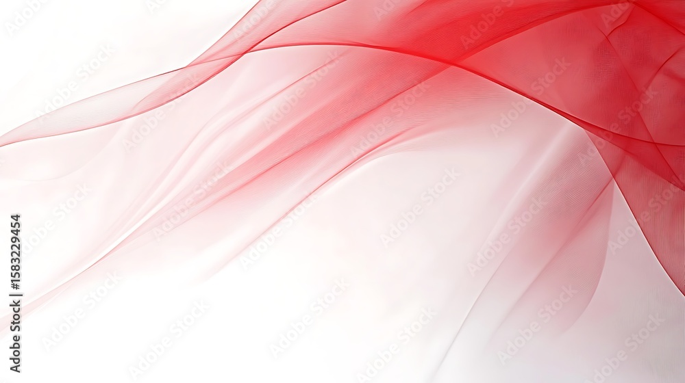 Fototapeta premium Red translucent flowing fabric on white background