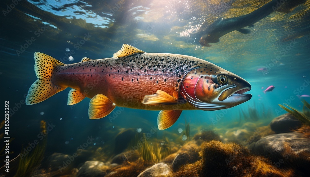 Fototapeta premium trout fish swimming gracefully underwater scene