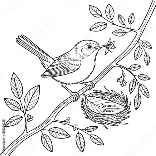 Tailorbird line art coloring page design