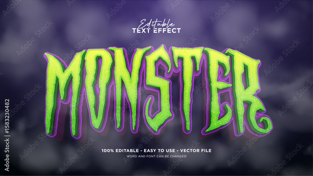 Editable Halloween 3d text effect, Scary monster text style effect
