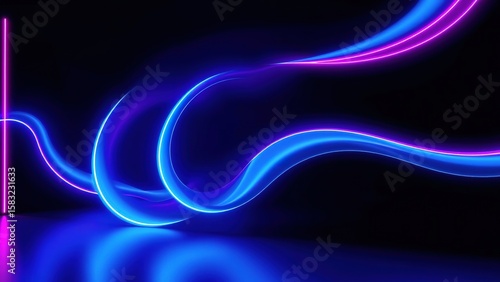 Dynamic Neon Curves in a Dark Abstract Space