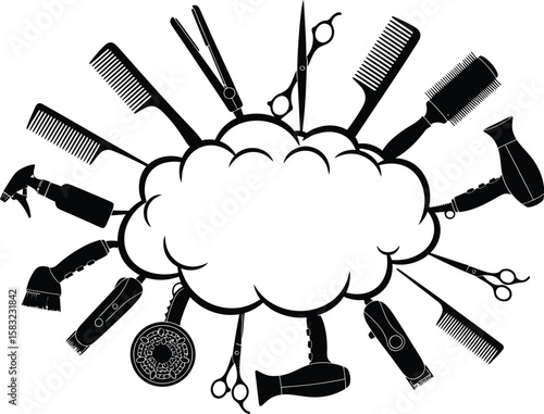 Silhouette barber tools showcase style and design for hairstyling needs