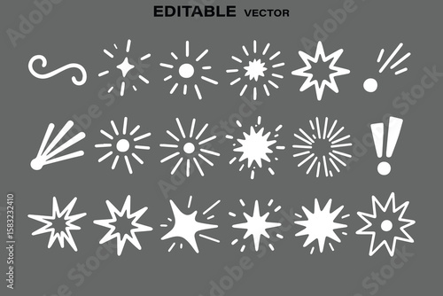 Collection of white starburst and explosion graphic elements on a gray background