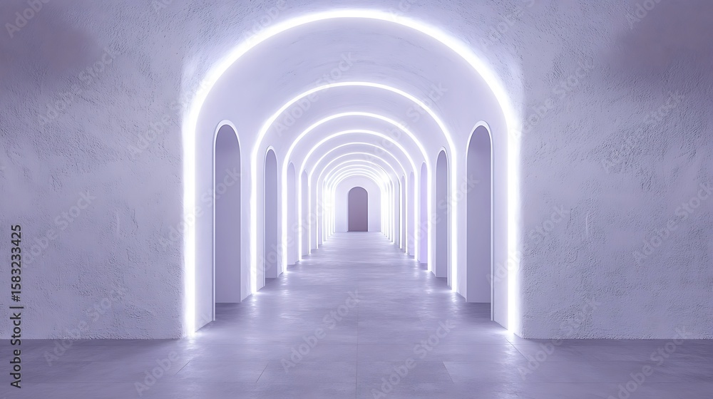 Fototapeta premium Empty, glowing arch hallway
