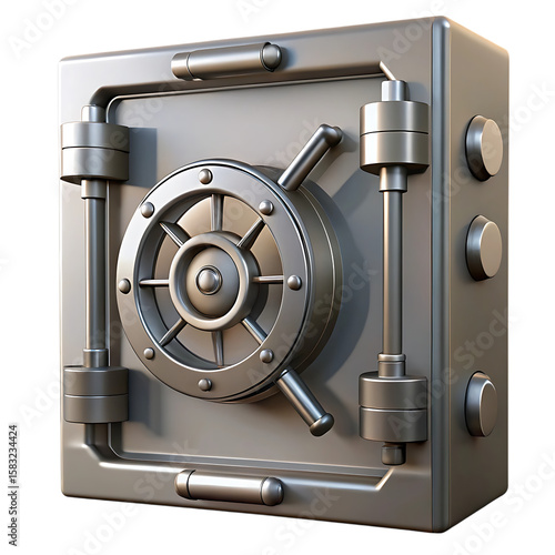 Secure Steel Safe Box, 3D Render, Modern Bank Vault, Strongbox, Protection, Security Concept, Metallic Texture