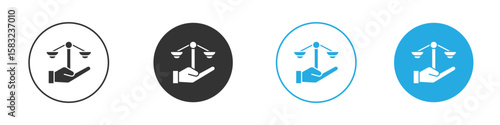Justice scales in Hand icon, simple flat style, illustration, logo sign symbol pictogram template, for ui or ux.