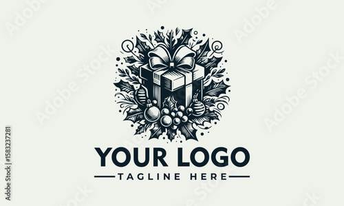 Elegant logo design featuring a gift box surrounded by decorative foliage, suitable for branding.