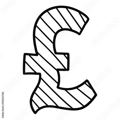 Hand drawn doodle pound sterling sign on white background.