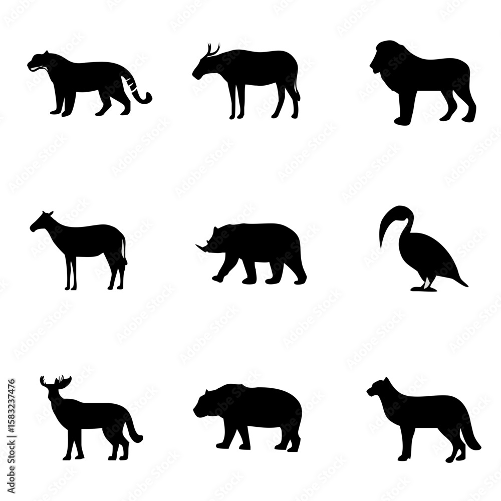Fototapeta premium Black silhouette wild animals collection wildlife bear