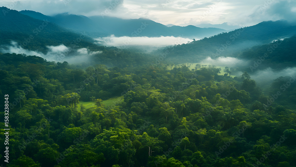Obraz premium Misty Mountain Rainforest Aerial View