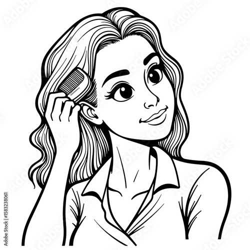 Woman brushing hair, personal grooming routine, self-care