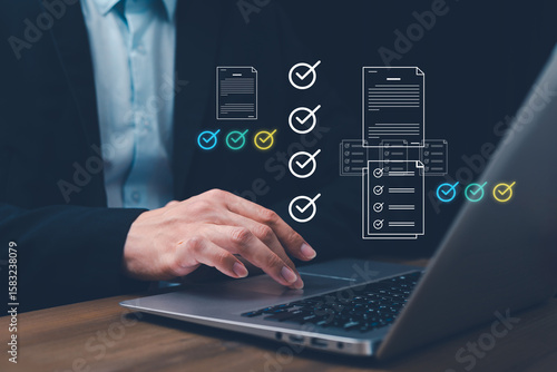 Automated Document Approval and Quality Control Concept Experts will review and manage digital documents on laptop using intelligent systems before final delivery.