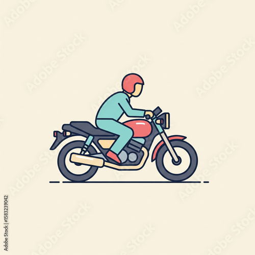 Motorcyclist riding with helmet in minimal vector style.eps