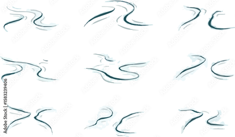 Obraz premium Create a kinds of deferent River bends icon set vector art with white background.