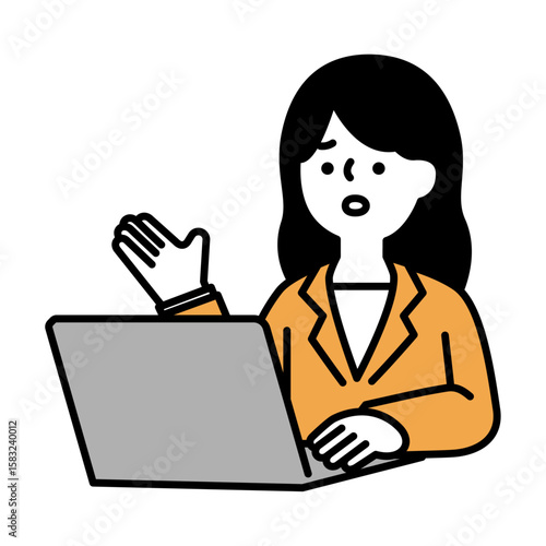 オンラインで会話をする困り顔のビジネスパーソン女性のイメージイラスト素材