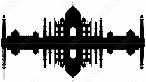 Silhouette of the taj mahal with reflection in water creating a symmetrical architecture view of india