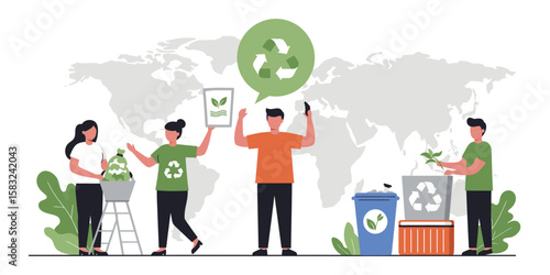 Eco-friendly teamwork: people recycling to save the planet with green initiatives