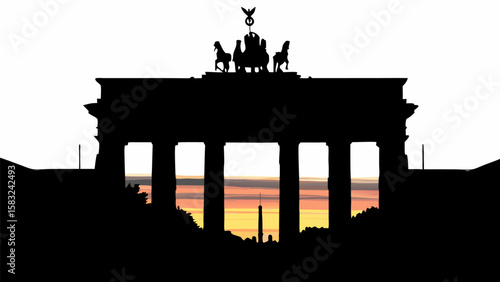 Silhouette of brandenburg gate with quadriga statue against a colorful sunset sky in berlin germany