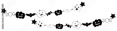 ハロウィン可愛い集結ガーランド　モノクロ