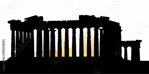 Silhouette of the parthenon with visible columns and architectural details against a light background