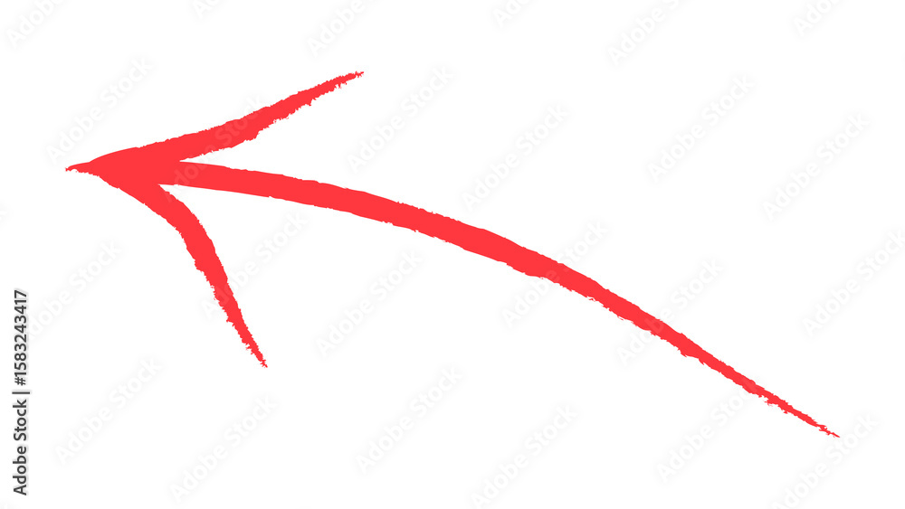 Red brush stroke arrow pointing left isolated on transparent background Red brush stroke arrow pointing left isolated on transparent background