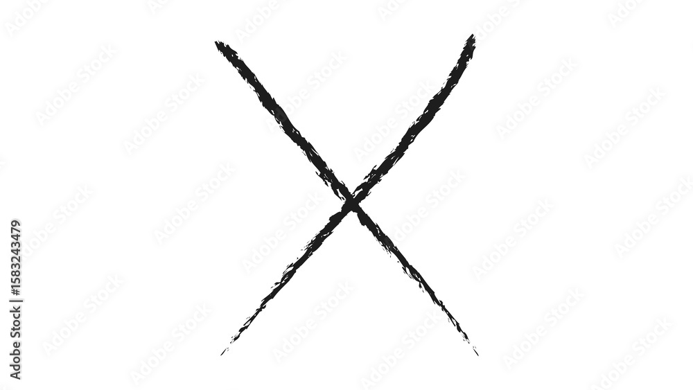 Fototapeta premium Rough black brush stroke letter x isolated on transparent background