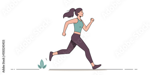 Woman running outdoors in minimalist style with nature element