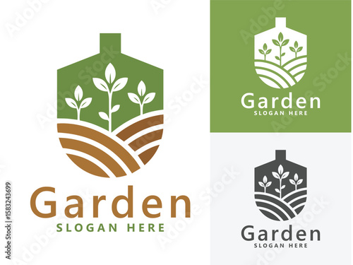 Creative logos of gardening plant with fertile soil and growing plant graphic concepts for farms agronomy vector logo elements