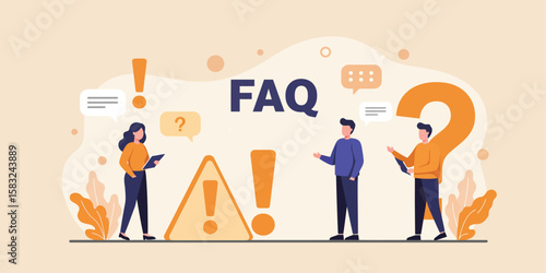 Faq page concept with characters asking and answering questions in a modern flat style