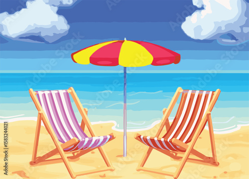 Create a kinds of deferent Beach chair and parabola vector art with white background.