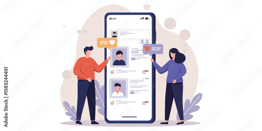 Social media interaction concept with people using a smartphone for online communication Social media interaction concept with people using a smartphone for online communication