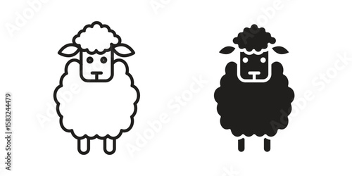 Sheep icon in flat and liner trendy style for app ui designs
