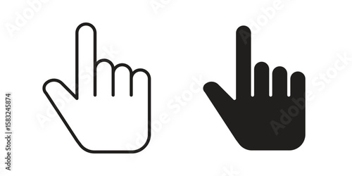 Pointing hand icon in flat and liner trendy style for app ui designs