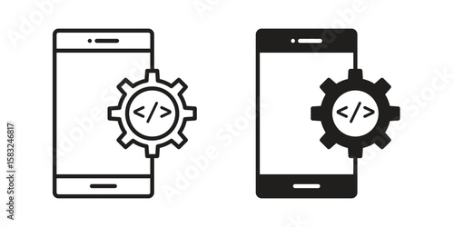 Mobile apps development icon in flat and liner trendy style for app ui designs