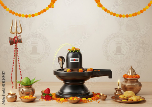 Lord shiva symbol with worship of Shiva Ling design background for festival template. 