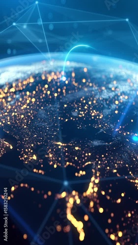 Global Connection Lines. Network Data Transfer Over Earth. Futuristic AI Technology, 5G, Satellite Communication, Internet Connectivity, Big Data, Digital World Background Animation. Crypto Exchange