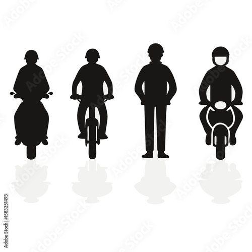 Motorcycle riders silhouettes, black and white, helmet, scooter, motorbike
