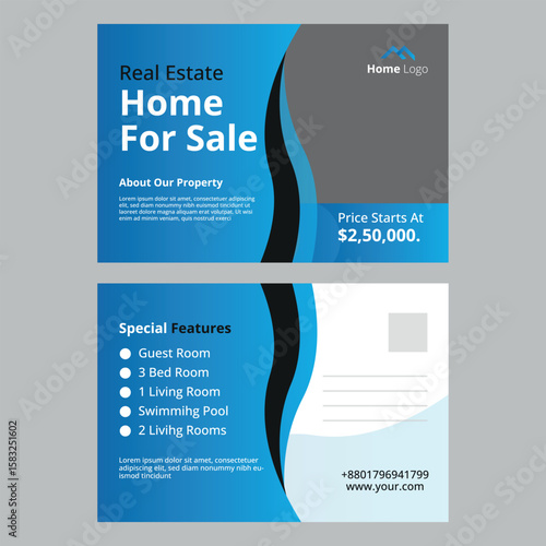 HOME FOR SALE POSTCARD DESIGN TEMPLATE 