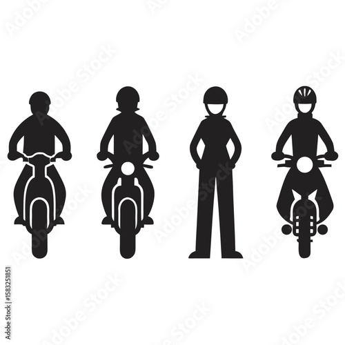 Motorcycle riders silhouettes, black and white, helmet, scooter, motorbike