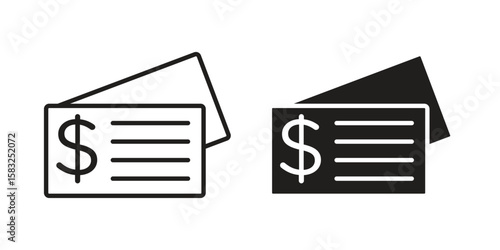Cheque icon in flat and liner trendy style for app ui designs
