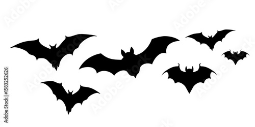 Flying Bats Silhouette Set for Halloween Night – Dark and Creepy Vector Art