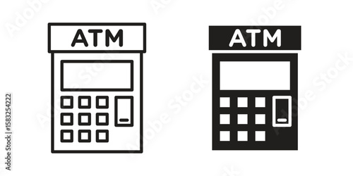 ATM machine icon in flat and liner trendy style for app ui designs