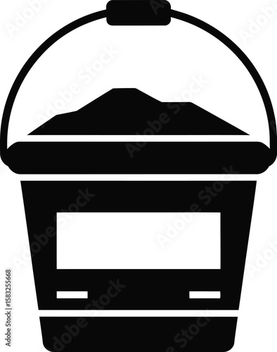 Simple Black and White Vector Illustration of a Bucket Filled with Sand Dirt or Other Material Ideal for Construction Beach or Gardening Themes