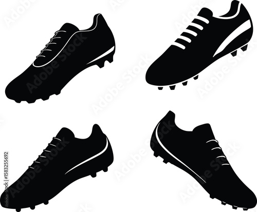 Black cleat icon set for soccer players and sports designs, vector illustration.
