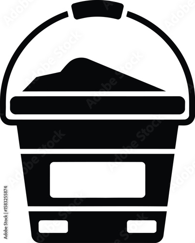 Simple Black and White Vector Illustration of a Bucket Filled with Sand Dirt or Other Material Ideal for Construction Beach or Gardening Themes