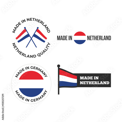 Netherlands Design Elements Vector Collection - Diverse Flags & Origin Badges