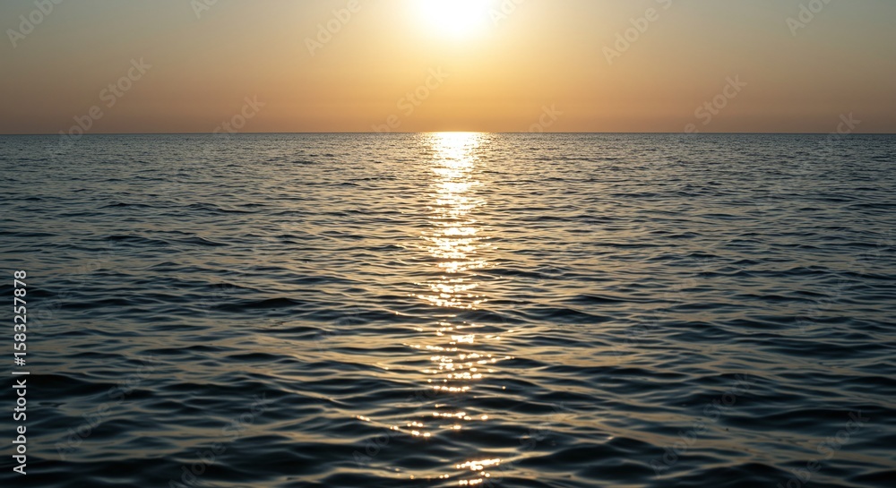 Obraz premium Sunset Over Calm Ocean Water Scene with Golden Reflection