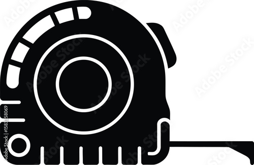 Black and white vector illustration of a tape measure a tool used for measuring length or distance commonly used in construction and DIY projects isolated