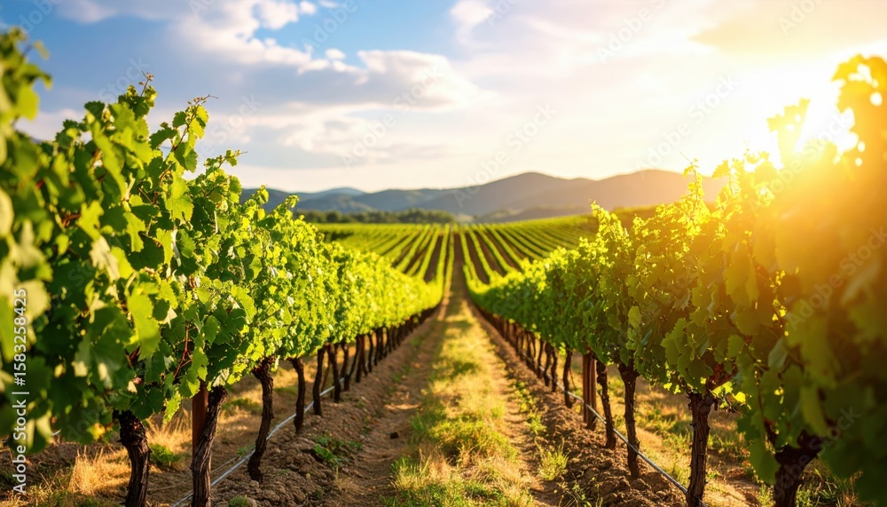 Fototapeta premium Vineyard Rows Under Sunlight